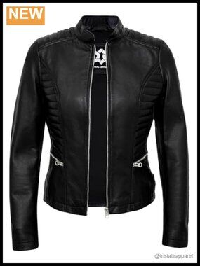 Vegan Leather Cafe Racer Moto Jacket Quilted Zipper
